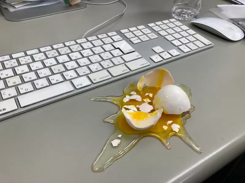 《生雞蛋食物模型》因造型太過逼真無論放哪都有強烈的心理打擊效果