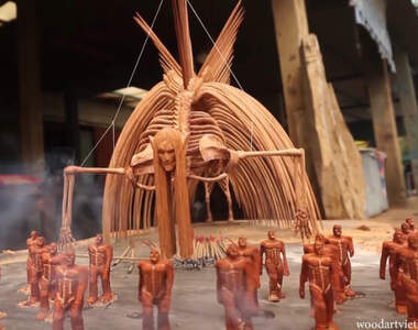 越南木雕職人製作《進擊的巨人 地鳴場景》完整重現骨骼結構這個技術太神啦
