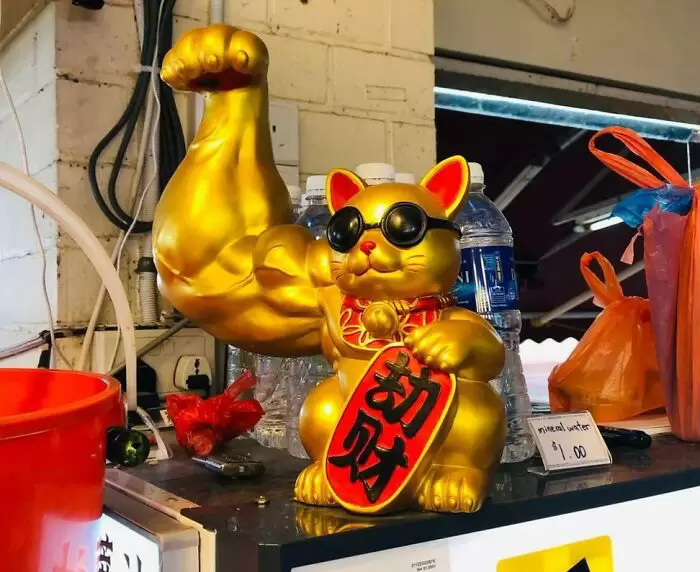 網友分享《覺得酷但哪裡怪怪的創意》比起招財貓或許劫財貓能讓老闆賺更多錢吧？