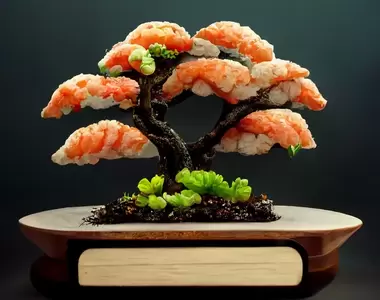 AI製圖工具《Midjourney》電腦生成的壽司盆栽，感覺這樣的擺盤創意放在迴轉壽司或許可行！？