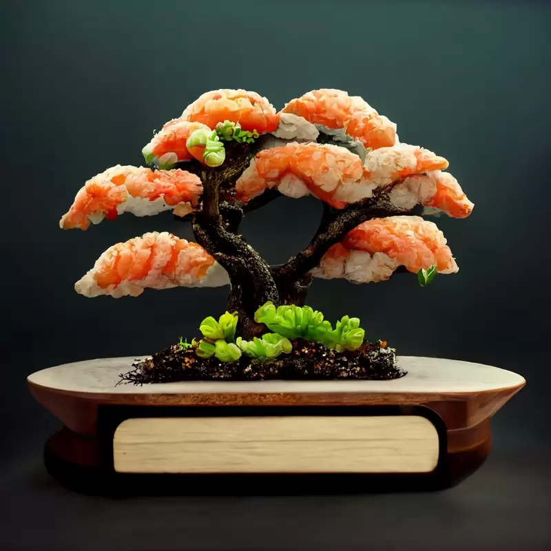 AI製圖工具《Midjourney》電腦生成的壽司盆栽，感覺這樣的擺盤創意放在迴轉壽司或許可行！？