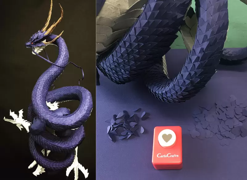 日本高手製作《用打洞器做出的立體龍模型》龍鱗其實是用愛心圖案的紙片堆疊而成 日本高手製作《用打洞器做出的立體龍模型》龍鱗其實是用愛心圖案的紙片堆疊而成