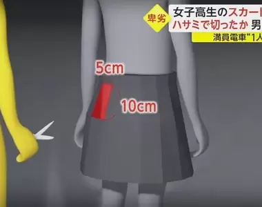 《新型電車癡漢做案方式》剪破女高中生裙子再伸手進去摸