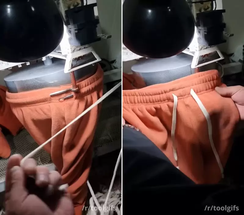 《褲子繫繩專用設備》有這樣的裝置讓串起繩子變得超容易