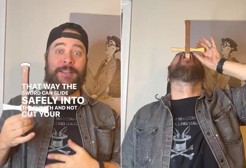 《如何吞劍卻不會傷害身體的方法》特技解密原來不是像包龍星直接刺穿，而是先一步做了防護措施