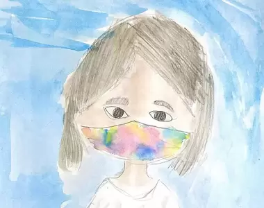 網友看法《現代小學生的自畫像》看不到臉因為全都戴起了口罩