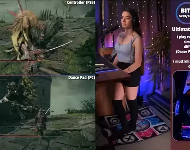 PS5+DDR跳舞墊合在一起遊玩《艾爾登法環》美女直播主MissMikkaa向大家展示了一心二用的最高境界