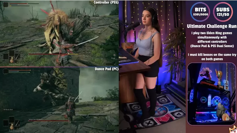 PS5+DDR跳舞墊合在一起遊玩《艾爾登法環》美女直播主MissMikkaa向大家展示了一心二用的最高境界 PS5+DDR跳舞墊合在一起遊玩《艾爾登法環》美女直播主MissMikkaa向大家展示了一心二用的最高境界