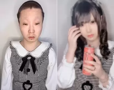 《把化妝技能點滿的驚奇效果》看起來沒精神的鬍渣男變身美少女,這個結果真的把網友給驚呆了XD