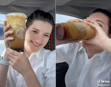 正妹示範《星巴克飲料物理攪拌》沒吸管沒攪拌棒的時候就可以這樣用