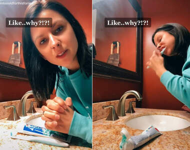 正妹老婆示範《老公刷牙的方式》不用一分鐘就可以弄得亂七八糟，這就是真男人的清潔方式