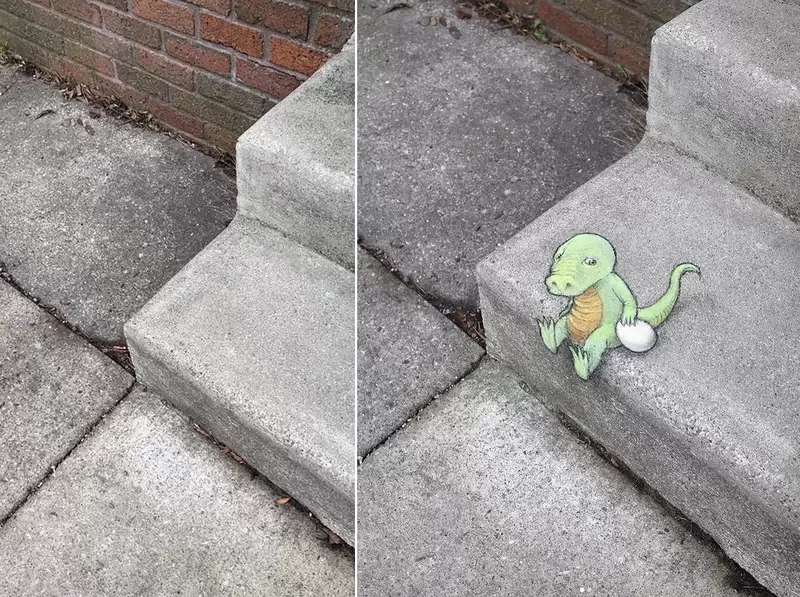 粉筆藝術家《David Zinn》近30年不間斷的馬路旁即興創作