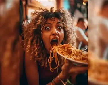 在AI繪圖上輸入《吃著義大利麵的人類》結果生成了一堆誇張暴食的圖片，這是為什麼！？