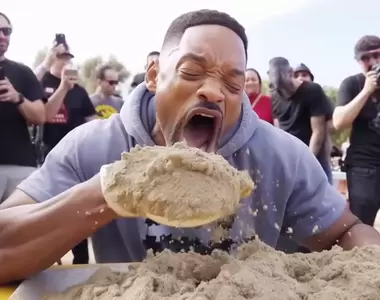 《吃水泥大胃王比賽》繪畫ＡＩ最新惡搞流行 大咖名人巨星瘋狂將水泥塞進嘴巴裡……