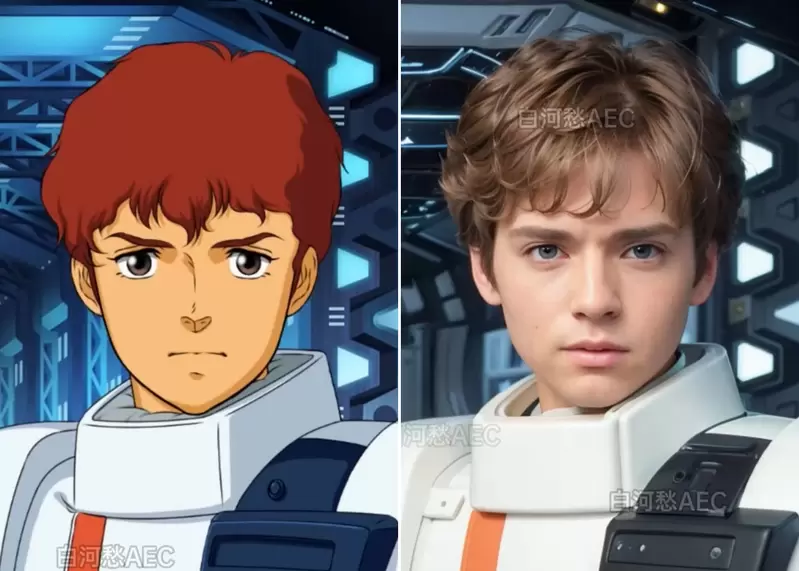 AI技術角色真人化《機動戰士鋼彈 逆襲的夏亞》如果動畫中的角色變成真人，電腦模擬後大概會長這樣子