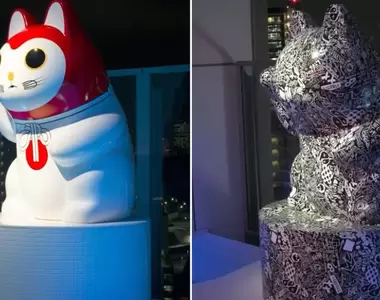 《招財貓雕塑變樣事件》紅白外型被搞成烏漆墨黑 日本藝術家見狀氣炸了