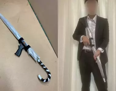 《槍握把雨傘固定套》下雨天拿直傘不會戳到人,而且手持的模樣還很帥