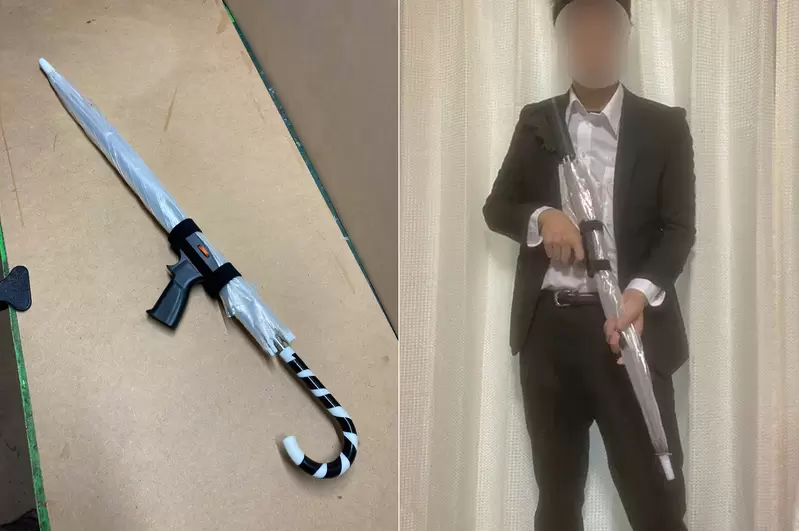 《槍握把雨傘固定套》下雨天拿直傘不會戳到人，而且手持的模樣還很帥