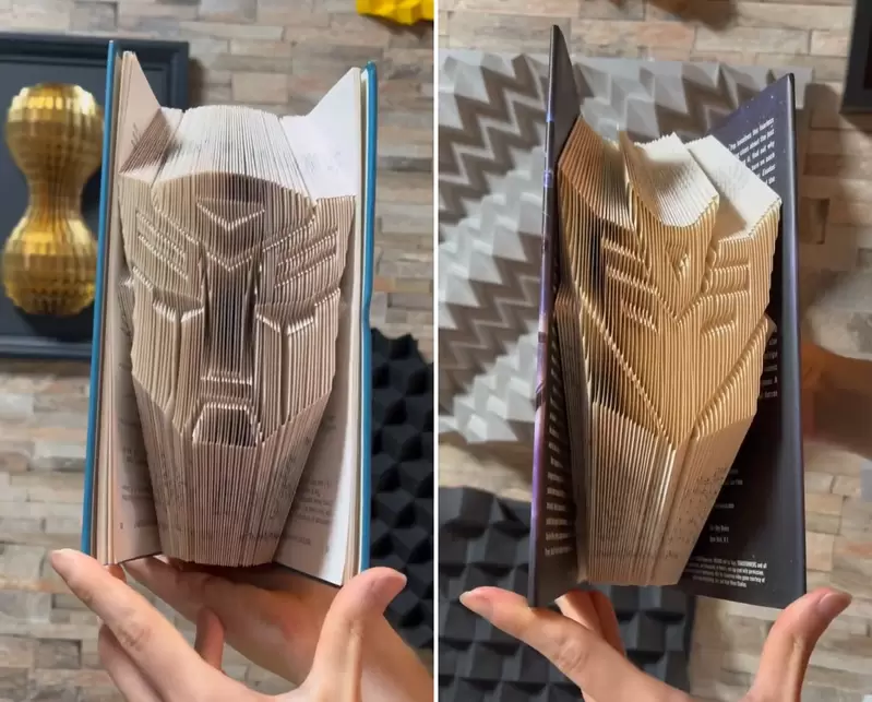 用書本摺出《變形金剛博派狂派標誌》造型好看而且效果十分立體 用書本摺出《變形金剛博派狂派標誌》造型好看而且效果十分立體