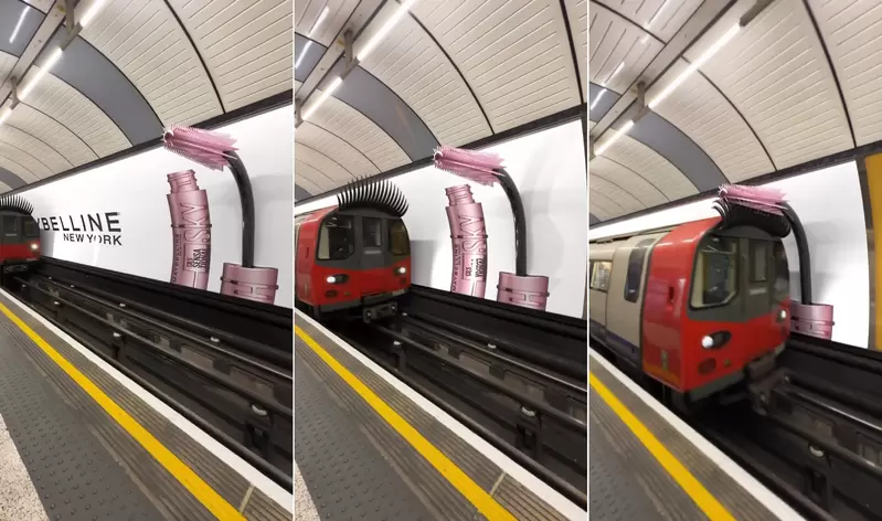 《MAYBELLINE地鐵站廣告》長了睫毛的列車進站碰到睫毛刷，這個互動點子真的太酷惹