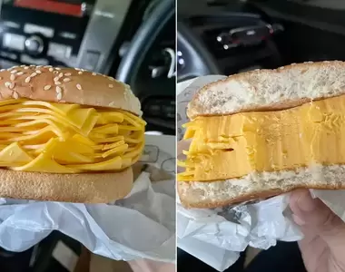 泰國漢堡王推出《真無雙起司漢堡》只有兩片麵包+20片起司,重點是...沒有肉肉