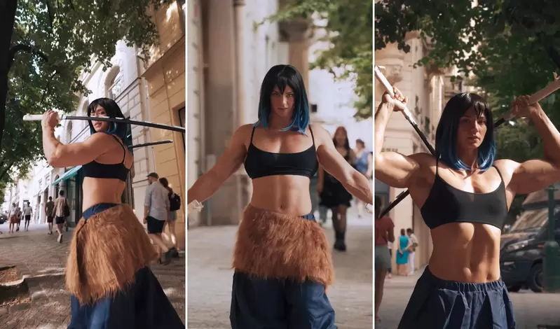 俄羅斯健身美女COS《鬼滅之刃 嘴平伊之助》這個肌肉量跟顏值感覺真的對惹❤