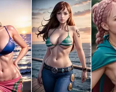 AI藝術家創作《人氣動漫女角擬人化》不知道是不是眼花，感覺那個乳量變得更大了呢❤