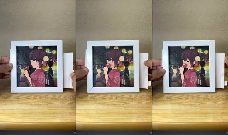 日本紙藝作家新作品《夏日祭典裡的她》用了八個零件呈現出絕佳的連環畫劇效果