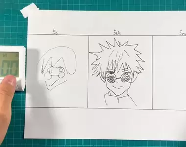 畫家挑戰《極短時間內畫出咒術迴戰五條悟》5秒、50秒、5分鐘看看能畫得多細?