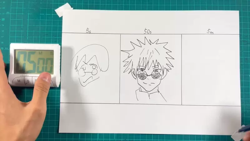 畫家挑戰《極短時間內畫出咒術迴戰五條悟》5秒、50秒、5分鐘看看能畫得多細? 畫家挑戰《極短時間內畫出咒術迴戰五條悟》5秒、50秒、5分鐘看看能畫得多細?