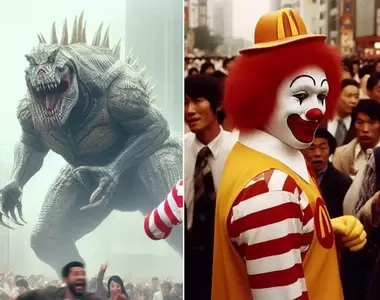 AI繪圖創作《哥吉拉大戰麥當勞》搞笑描繪麥當勞叔叔如何用套餐馴服猛獸的故事
