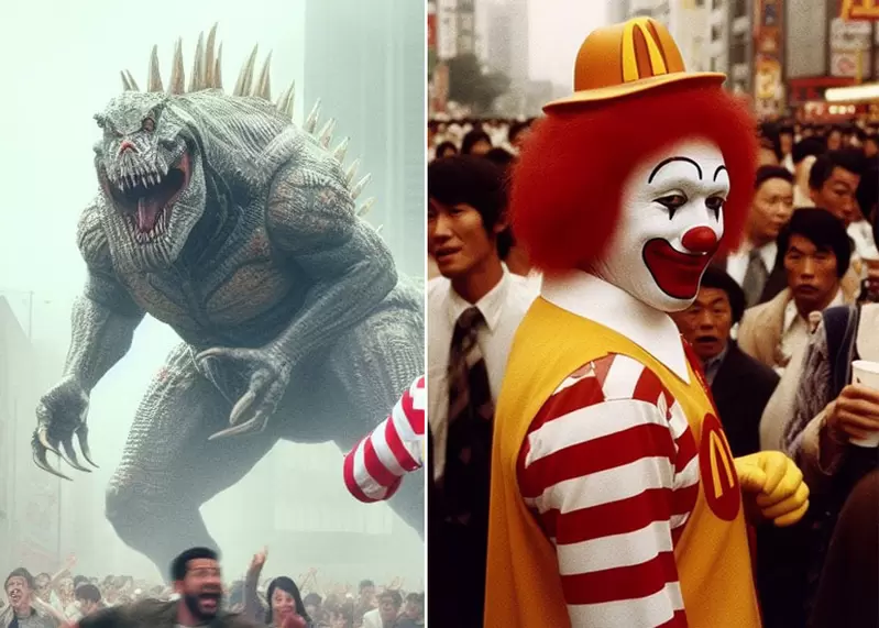 AI繪圖創作《哥吉拉大戰麥當勞》搞笑描繪麥當勞叔叔如何用套餐馴服猛獸的故事 AI繪圖創作《哥吉拉大戰麥當勞》搞笑描繪麥當勞叔叔如何用套餐馴服猛獸的故事