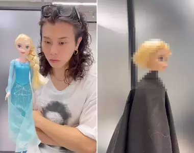 替冰雪奇緣女主角《艾莎》設計新髮型,美髮設計師比照真人替模型換了款鮑伯頭造型