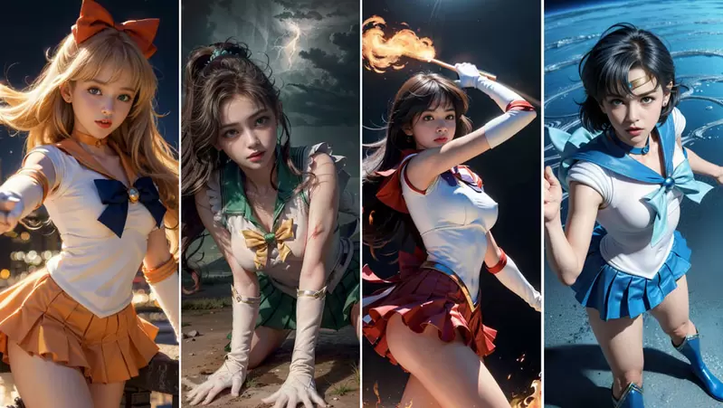 讓AI表現出《美少女戰士真人版》的感覺，穿著水手服打怪有疑問？看了圖之後就覺得沒有問題惹❤