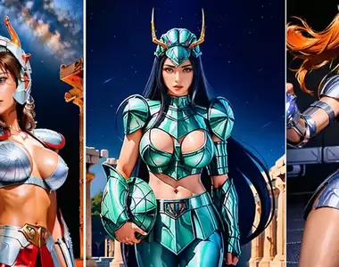 讓AI表現出《聖鬥士少女隊》的感覺,這乳量大到聖衣都快要包不住了啦(笑)