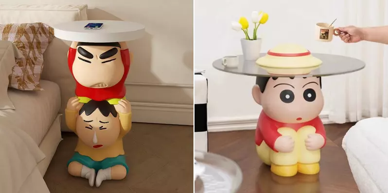 蠟筆小新謎之周邊《小新與阿呆桌子》怎麼看都像AI圖的東西結果真的有在賣喔？