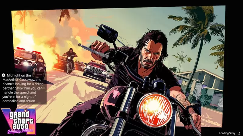 用AI功能做出《俠盜獵車手6 讀取畫面》基努李維氣場太強，讓他登場感覺就是主角了啊