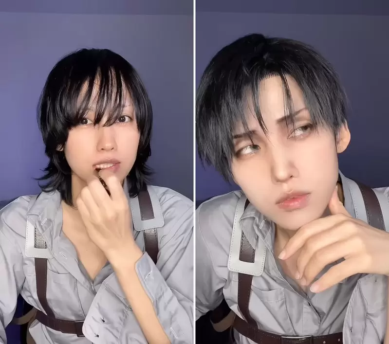 美妝變身《里維兵長》美女coser玩家化妝挑戰「進擊的巨人」的帥哥人氣王