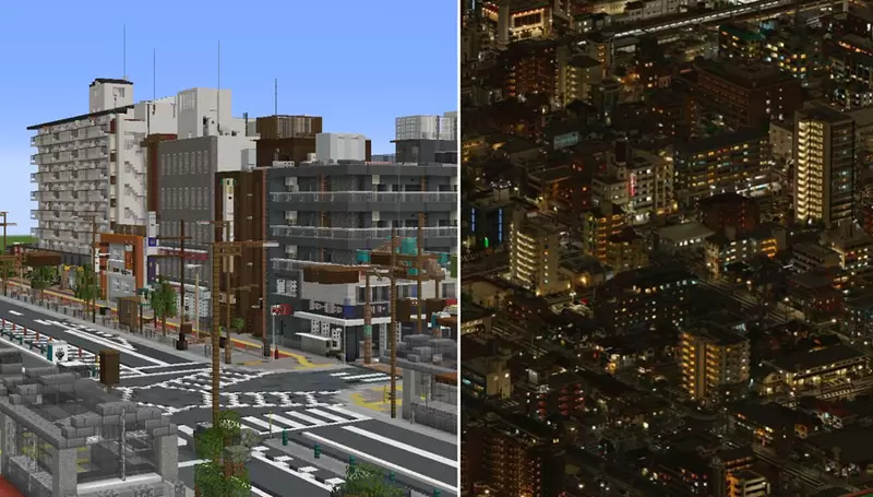 網友製作《麥塊都市 味噌汁市》建築物精緻還原外甚至連漂亮的夜景也做出來
