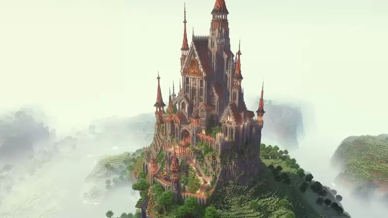 網友製作《巨大麥塊歐式城堡》在山頂上的唯美建築讓人嘆為觀止