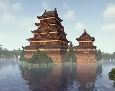 網友製作《巨大麥塊日式古城》看著看著就覺得可以攀上去找弦一郎泡茶(誤)