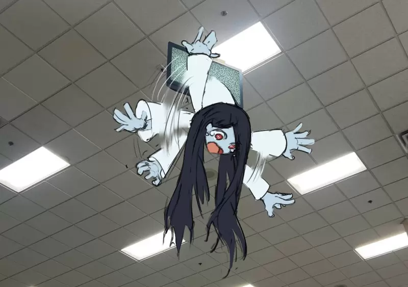 《如果貞子從這裡爬出來》對抗詛咒最好的辦法？電視掛天花板讓她摔斷脖子就好了