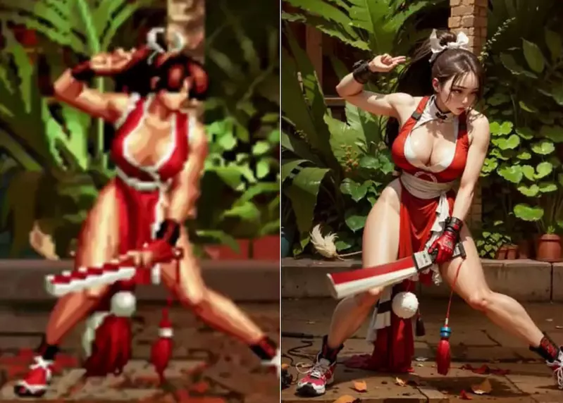 《KOF格鬥天王AI化》把舊版2D街機風格改成真人版大概就是這種感覺吧？