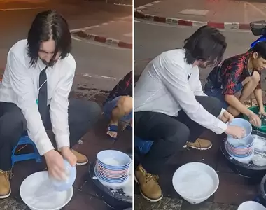 夜市驚見明星臉《泰國基努李維》網友發現長得像JohnWick的人在夜市裡洗碗！？