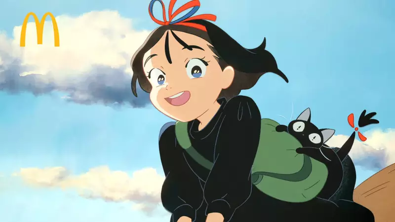 日本麥當勞推出《魔女宅急便版歐洲漢堡》搭配聲優悠木碧演出生動廣告，讓漢堡看起來每一口都好吃