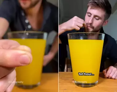 僅用一根胸毛喝完一大杯汽水 大家覺得他會花多久的時間喝完？？？