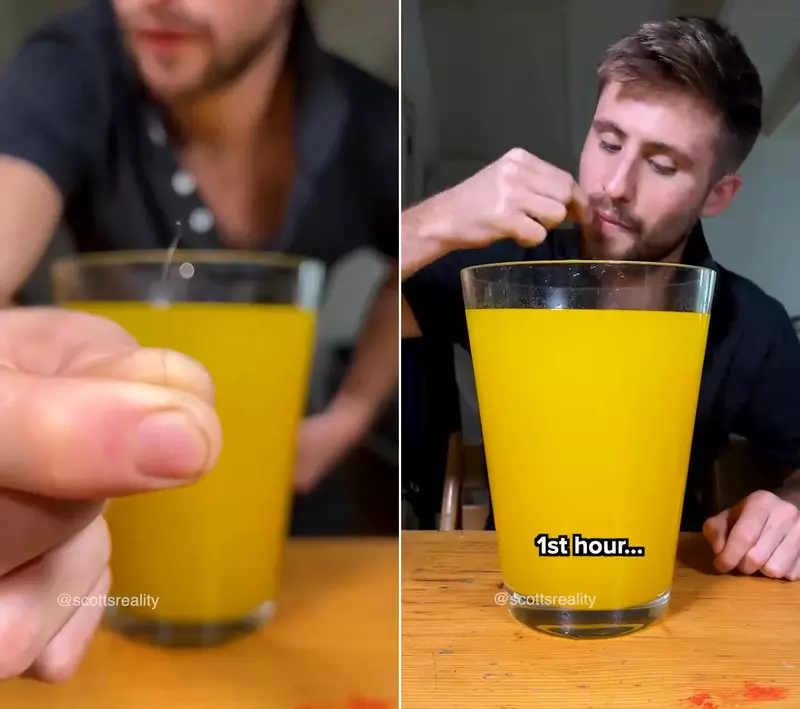 僅用一根胸毛喝完一大杯汽水 大家覺得他會花多久的時間喝完？？？