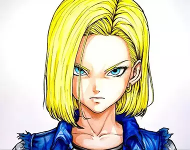 手繪動漫畫風《七龍珠 18號》被西魯吞掉又吐出來的堅強人妻