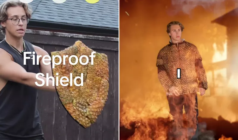 國外小哥打造《鳳梨皮神盾+鳳梨皮鎧甲》被朋友拿火燒不會燙!一點都不會燙(笑) 國外小哥打造《鳳梨皮神盾+鳳梨皮鎧甲》被朋友拿火燒不會燙!一點都不會燙(笑)