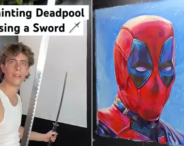 藝術家用武士刀完成的「死侍」畫像 話說如果要用更致敬的方式,是不是掏出兩把沙漠之鷹會更好?